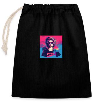Femme des années 80 - Sac cadeau en coton avec cordon (25 x 30 cm) - noir - Devant