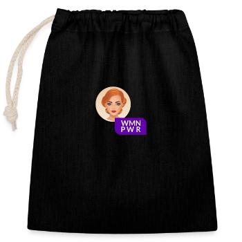 WMN PWR - Female Face - 05 - Closable cotton gift bag (25x30cm) - black - Front