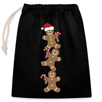 Chemise à biscuits de Noël - Sac cadeau en coton avec cordon (25 x 30 cm) - noir - Devant
