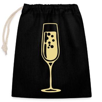Sekt Outfit Sektglas Cremant Glas Prosecco - Verschließbarer Geschenkbeutel aus Baumwolle (25x30cm) - Schwarz - Vorne