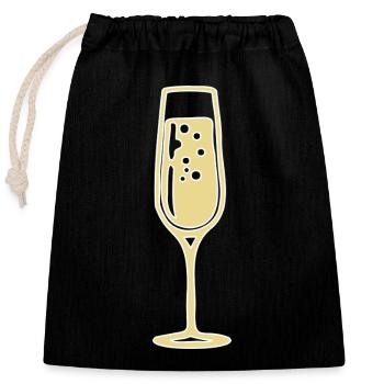 Sektglas Sekt Kostüm Karneval Verkleiden Fasching - Verschließbarer Geschenkbeutel aus Baumwolle (25x30cm) - Schwarz - Vorne