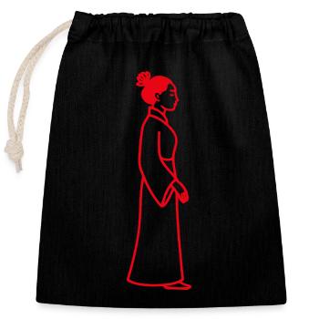 Line Art Chinese Woman - Closable cotton gift bag (25x30cm) - black - Front
