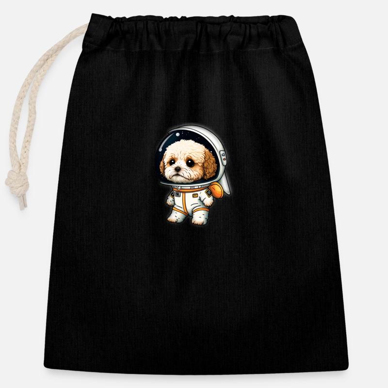 Cavachon Puppy Astronaut - Closable cotton gift bag (25x30cm) - black
