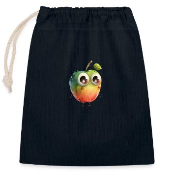 Sweet apple character with googly eyes - Closable cotton gift bag (25x30cm) - navy - Front