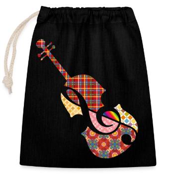 beautiful patchwork violin with treble clef - Closable cotton gift bag (25x30cm) - black - Front