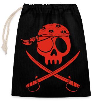 Roter Piratenschädel - Verschließbarer Geschenkbeutel aus Baumwolle (25x30cm) - Schwarz - Vorne