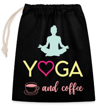 Yoga et café - Sac cadeau en coton avec cordon (25 x 30 cm) - noir - Devant