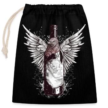 Flasche geflügelter Wein Nr. 3 - Verschließbarer Geschenkbeutel aus Baumwolle (25x30cm) - Schwarz - Vorne