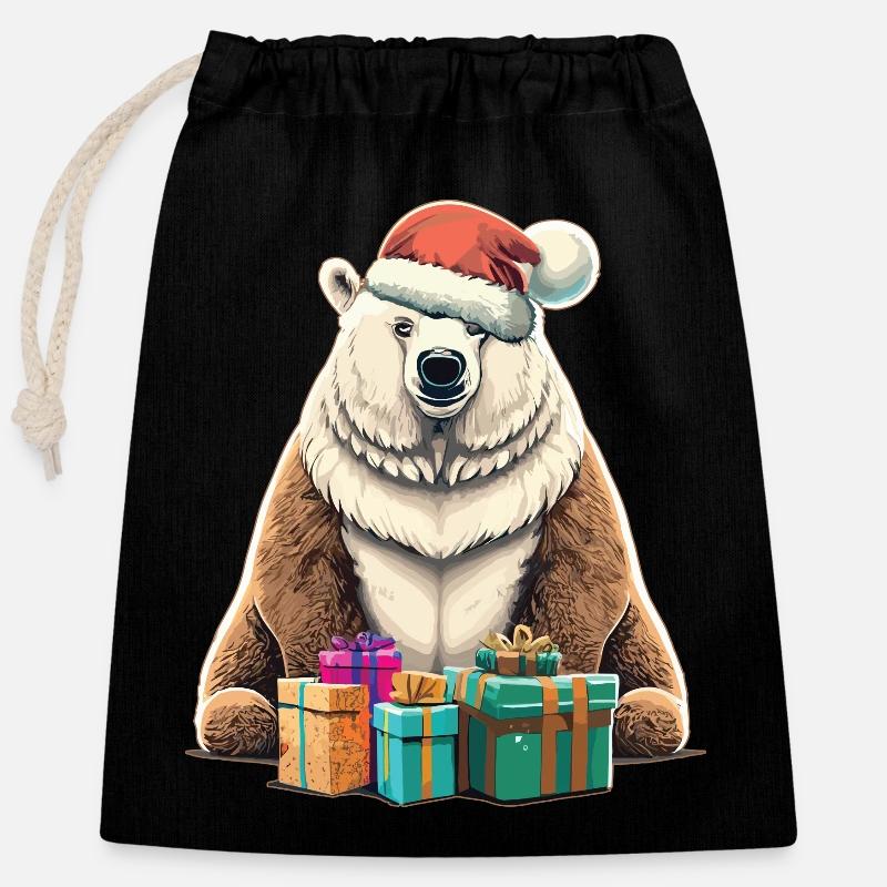 Eisbär Weihnachtsmütze n Weihnachtsgeschenk - Verschließbarer Geschenkbeutel aus Baumwolle (25x30cm) - Schwarz