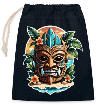 Tiki Beach - Polynesien Statue - Verschließbarer Geschenkbeutel aus Baumwolle (25x30cm) - Navy - Vorne