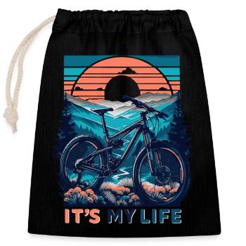 Mountainbike Sonnenuntergang Abenteuer Design - Verschließbarer Geschenkbeutel aus Baumwolle (25x30cm) - Schwarz - Vorne