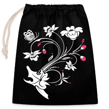 Blumenranke - Verschließbarer Geschenkbeutel aus Baumwolle (25x30cm) - Schwarz - Vorne