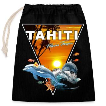 Tahiti Polynésie Française Dauphin - Sac cadeau en coton avec cordon (25 x 30 cm) - noir - Devant