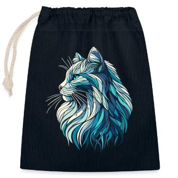 Blue cat head, geometric art, polygons - Closable cotton gift bag (25x30cm) - navy - Front