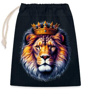 Lion - Closable cotton gift bag (25x30cm) - navy - Front