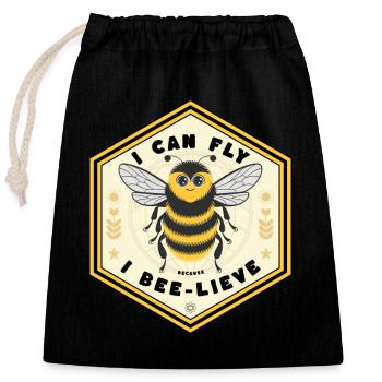 Motivational Bee - Ich kann fliegen, weil ich bienen-lieve - Verschließbarer Geschenkbeutel aus Baumwolle (25x30cm) - Schwarz - Vorne