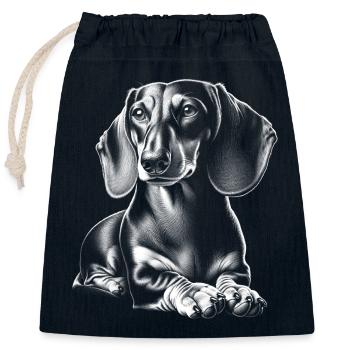 teckel mignon dans la pose couchée dans le style de dessin - Sac cadeau en coton avec cordon (25 x 30 cm) - bleu marine - Devant