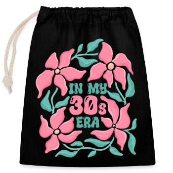 Années 30 pour anniversaire fille femme fleurs - Sac cadeau en coton avec cordon (25 x 30 cm) - noir - Devant