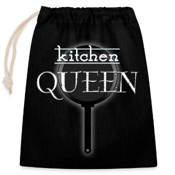 kitchen queen - Verschließbarer Geschenkbeutel aus Baumwolle (25x30cm) - Schwarz - Vorne
