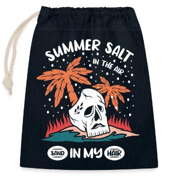 Summery skull design with palm trees - Closable cotton gift bag (25x30cm) - navy - Front