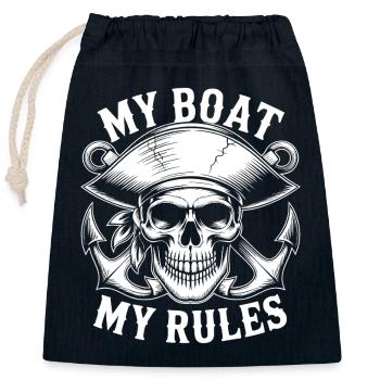 Piratenschädel: Mein Boot, Meine Regeln - Verschließbarer Geschenkbeutel aus Baumwolle (25x30cm) - Navy - Vorne