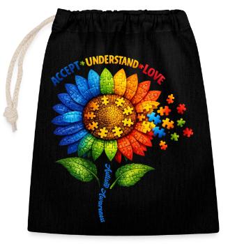 Autism Awareness Sunflower - Closable cotton gift bag (25x30cm) - black - Front