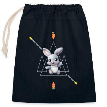Lapin gris et carottes - Sac cadeau en coton avec cordon (25 x 30 cm) - bleu marine - Devant
