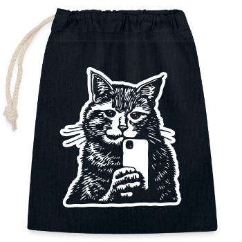 Katze Katzengesicht Selfie Smartphone - Verschließbarer Geschenkbeutel aus Baumwolle (25x30cm) - Navy - Vorne