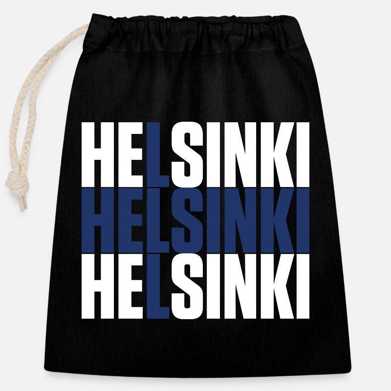 Helsinki Finland Flag - Closable cotton gift bag (25x30cm) - black