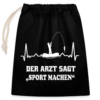 Angler Herzschlag , Angelshirt - Verschließbarer Geschenkbeutel aus Baumwolle (25x30cm) - Schwarz - Vorne