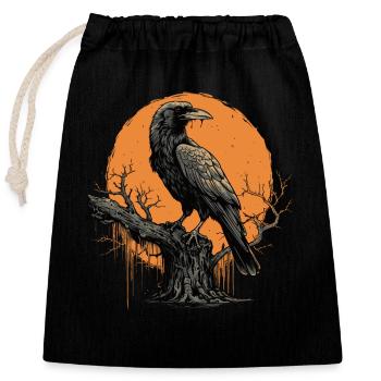 Corbeau - Sac cadeau en coton avec cordon (25 x 30 cm) - noir - Devant