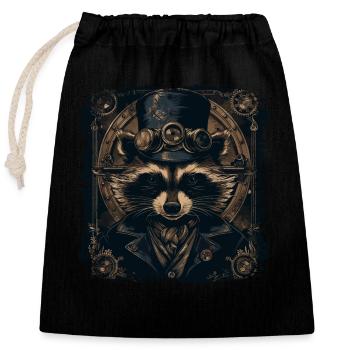 Cooler Steampunk Waschbär - Verschließbarer Geschenkbeutel aus Baumwolle (25x30cm) - Schwarz - Vorne