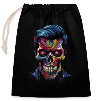 Colorful Pop Art Skull - Closable cotton gift bag (25x30cm) - black - Front