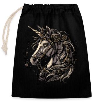 Licorne Steampunk - Sac cadeau en coton avec cordon (25 x 30 cm) - noir - Devant