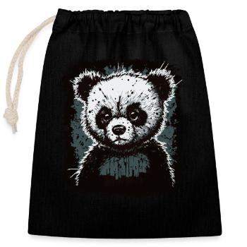 Trauriger Panda - Verschließbarer Geschenkbeutel aus Baumwolle (25x30cm) - Schwarz - Vorne