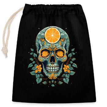 Skull and crossbones with lemon - Closable cotton gift bag (25x30cm) - black - Front