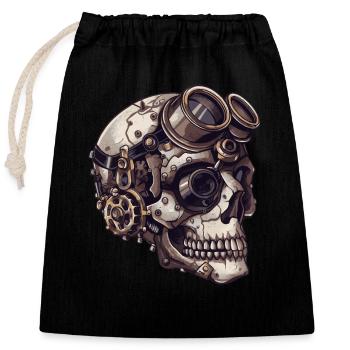 Crâne de zombie dieselpunk - Sac cadeau en coton avec cordon (25 x 30 cm) - noir - Devant