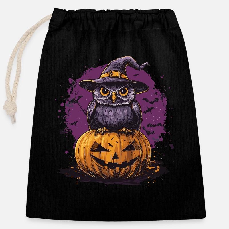 Lustige Halloween Eule - Verschließbarer Geschenkbeutel aus Baumwolle (25x30cm) - Schwarz