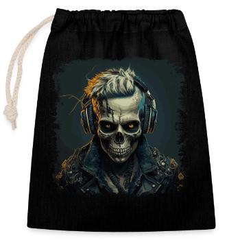 Cyborg Zombie Schädel Disc Jockey - Verschließbarer Geschenkbeutel aus Baumwolle (25x30cm) - Schwarz - Vorne