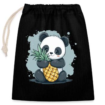 Panda et ananas - Sac cadeau en coton avec cordon (25 x 30 cm) - noir - Devant