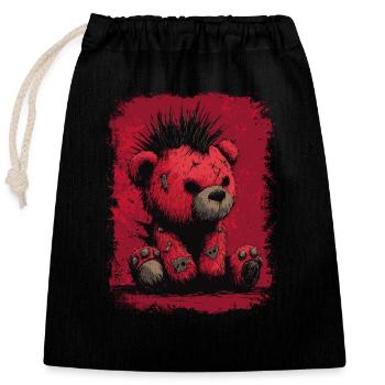 Ours en peluche punk mignon - Sac cadeau en coton avec cordon (25 x 30 cm) - noir - Devant