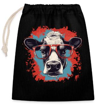 Vache avec des lunettes de nerd - Sac cadeau en coton avec cordon (25 x 30 cm) - noir - Devant