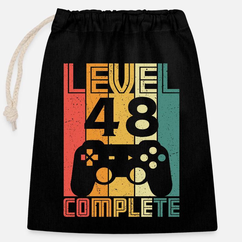 48. Geburtstag Gamer Level 48 Complete 48 Jahre - Verschließbarer Geschenkbeutel aus Baumwolle (25x30cm) - Schwarz