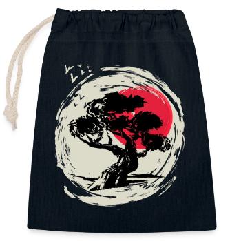 Bonsaï Art Coucher de soleil japonais - Sac cadeau en coton avec cordon (25 x 30 cm) - bleu marine - Devant