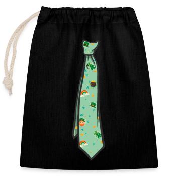 Boys Girls St. Patrick Day Tee Neck Tie Shirt - Closable cotton gift bag (25x30cm) - black - Front