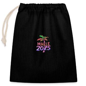 Malle 2025 Mallorca Palme - Verschließbarer Geschenkbeutel aus Baumwolle (25x30cm) - Schwarz - Vorne