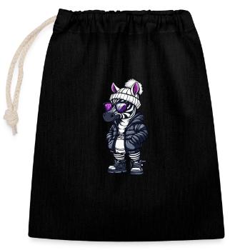 Zebra Winter - Closable cotton gift bag (25x30cm) - black - Front