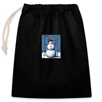 Bonhomme de neige - Sac cadeau en coton avec cordon (25 x 30 cm) - noir - Devant