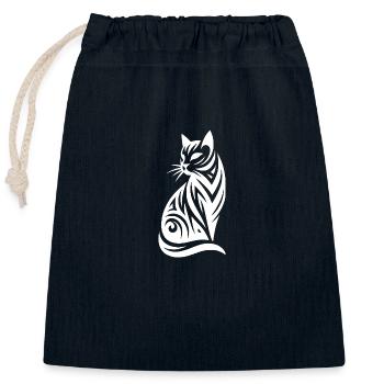 Silhouette décorative de chats dans le style tribal - Sac cadeau en coton avec cordon (25 x 30 cm) - bleu marine - Devant