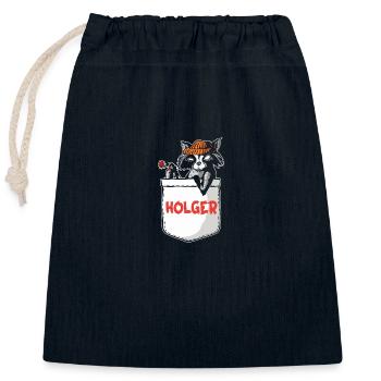 Raton laveur Holger - Sac cadeau en coton avec cordon (25 x 30 cm) - bleu marine - Devant